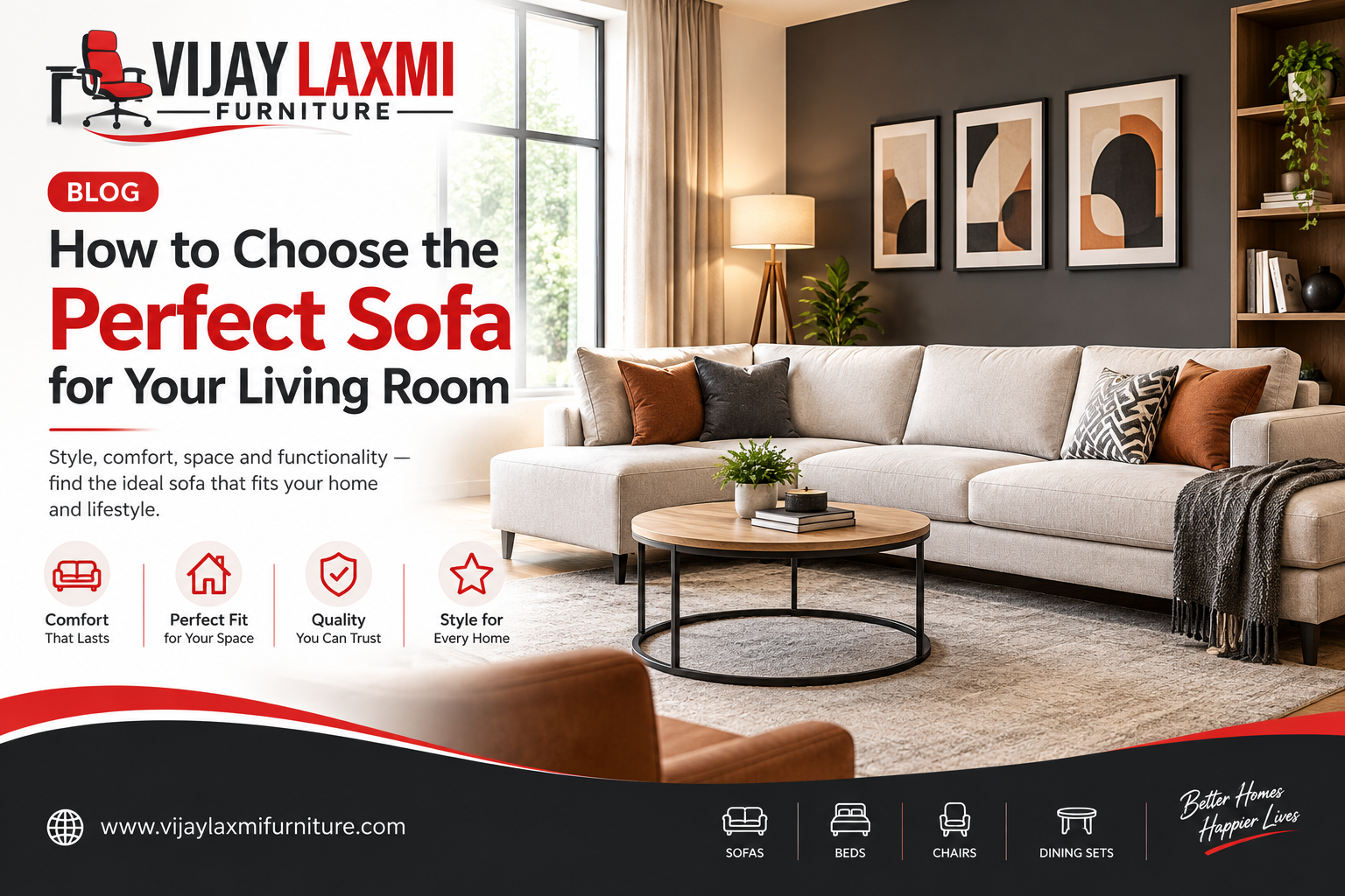 Modern sofa in a stylish living room with coordinated furniture and decor