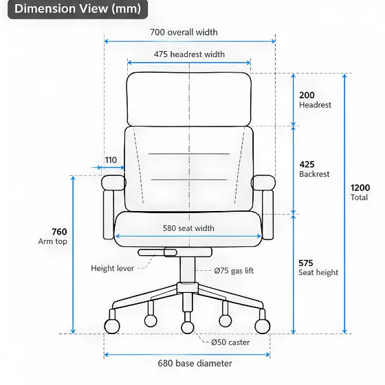 Technical drawing — Presidential Executive Chair