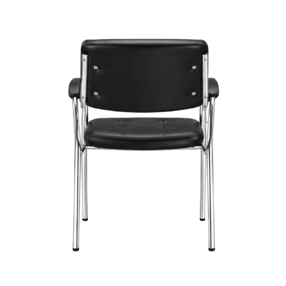 Side profile of black office visitor chair with padded armrests